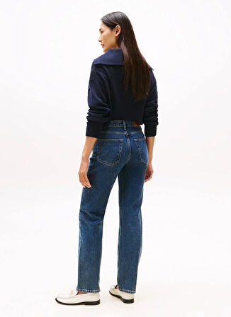 Tommy Hilfiger Yüksek Bel Dar Paça Straight Koyu Mavi Kadın Denim Pantolon WW0WW456721BK