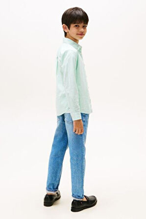 Erkek Çocuk Çizgili Düğmeli Yaka Gömlek - Mint Yeşili | 7 Yaş