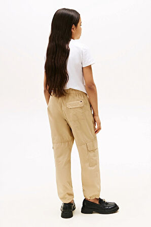 Kız Çocuk Beli Lastikli Kargo Cepli Pantolon - Bej | 7 Yaş