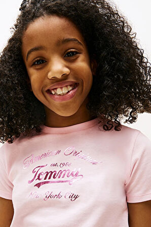 Kız Çocuk Bisiklet Yaka Yazı Baskılı T-Shirt - Pembe | 12 Yaş
