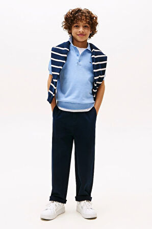 Erkek Çocuk Pilili Geniş Paça Chino Pantolon - Lacivert | 12 Yaş