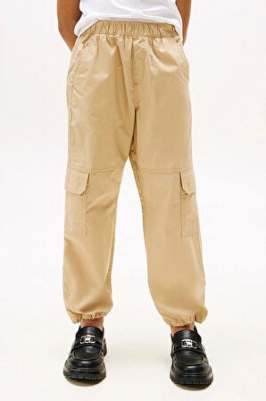Kız Çocuk Beli Lastikli Kargo Cepli Pantolon - Bej | 14 Yaş