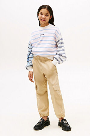 Kız Çocuk Beli Lastikli Kargo Cepli Pantolon - Bej | 14 Yaş