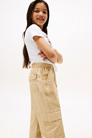Kız Çocuk Beli Lastikli Kargo Cepli Pantolon - Bej | 14 Yaş