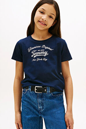 Kız Çocuk Bisiklet Yaka Yazı Baskılı T-Shirt - Lacivert | 16 Yaş