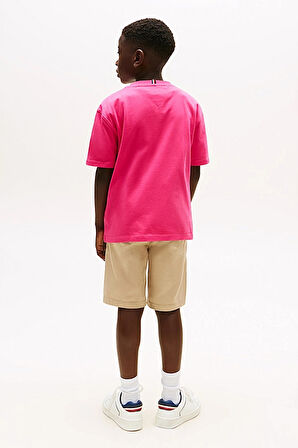 Erkek Çocuk Rahat Kesim Göğsü Tonal Armalı T-Shirt - Fuşya | 12 Yaş
