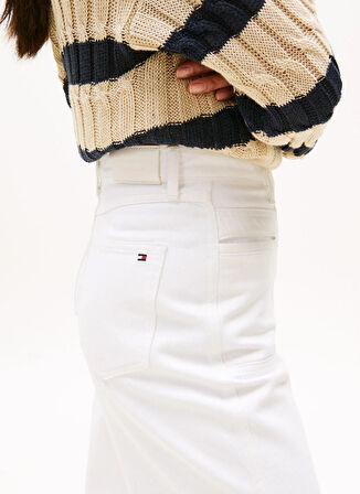 Tommy Hilfiger Yüksek Bel Dar Paça Straight Beyaz Kadın Denim Pantolon WW0WW45677YBR