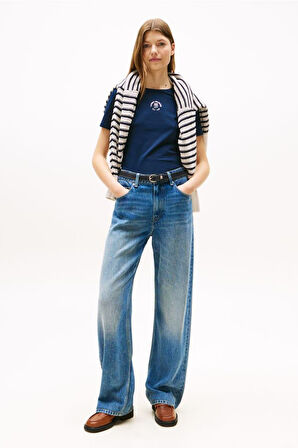 Kadın Grafik Baskılı Bisiklet Yaka T-Shirt - Lacivert | L