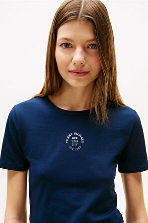 Kadın Grafik Baskılı Bisiklet Yaka T-Shirt - Lacivert | L