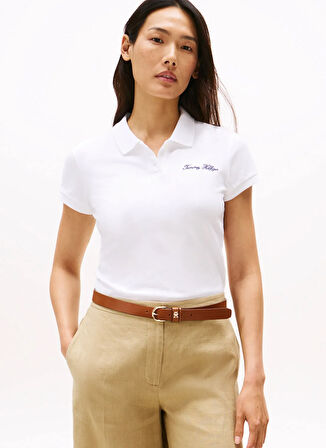 Tommy Hilfiger Baskılı Beyaz Kadın Polo T-Shirt