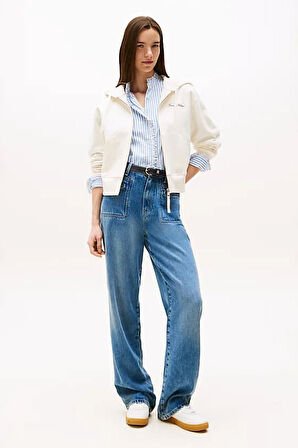 Kadın Fermuarlı Kapüşonlu Pike Sweatshirt - Krem | M