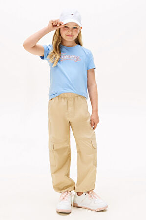 Kız Çocuk Payetli Yazı İşlemeli T-Shirt - Açık Mavi | 10 Yaş