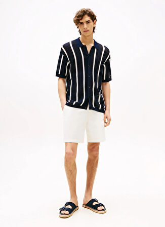 Tommy Hilfiger Bisiklet Yaka Normal Beyaz Erkek Kazak MW0MW412250FA_VERTICAL STRIPE OPEN