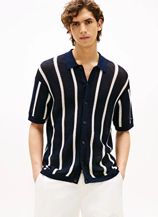 Tommy Hilfiger Bisiklet Yaka Normal Beyaz Erkek Kazak MW0MW412250FA_VERTICAL STRIPE OPEN