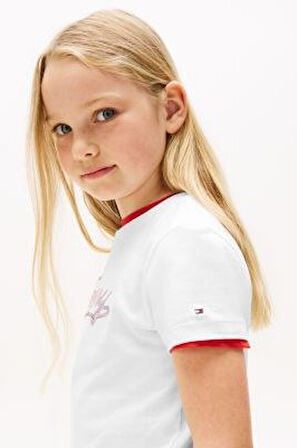 Kız Çocuk Payetli Yazı İşlemeli T-Shirt - Beyaz | 6 Yaş