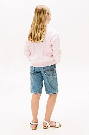 Kız Çocuk Relaxed Fit Saç Örgüsü Desenli Triko Kazak - Pembe | 8 Yaş