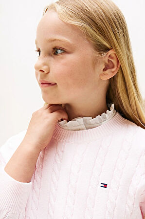 Kız Çocuk Relaxed Fit Saç Örgüsü Desenli Triko Kazak - Pembe | 8 Yaş