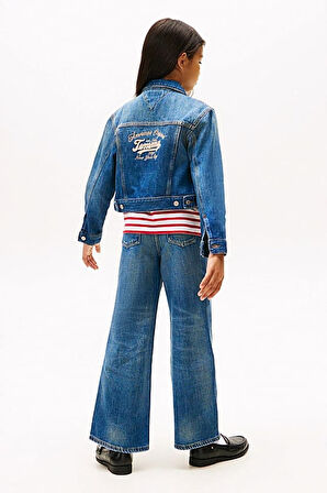 Kız Çocuk Sırtı Nakış İşlemeli Denim Ceket - Mavi | 12 Yaş