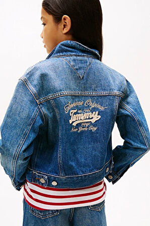 Kız Çocuk Sırtı Nakış İşlemeli Denim Ceket - Mavi | 12 Yaş