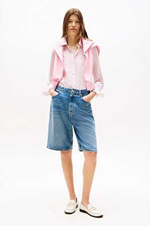 Kadın Regular Fit Çizgili Poplin Gömlek - Pembe/Beyaz | 38