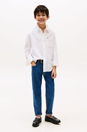 Erkek Çocuk Dokulu Pamuklu Gömlek - Beyaz | 7 Yaş