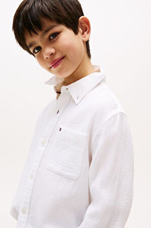 Erkek Çocuk Dokulu Pamuklu Gömlek - Beyaz | 7 Yaş