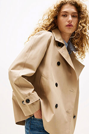 Tommy Hilfiger Kadın Pamuklu Normal Kesim Kısa Bej Mont WW0WW45618AEG