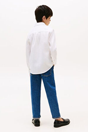 Erkek Çocuk Dokulu Pamuklu Gömlek - Beyaz | 12 Yaş