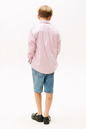 Erkek Çocuk Çok Renkli Çizgili Düğmeli Yaka Gömlek - Pembe | 12 Yaş
