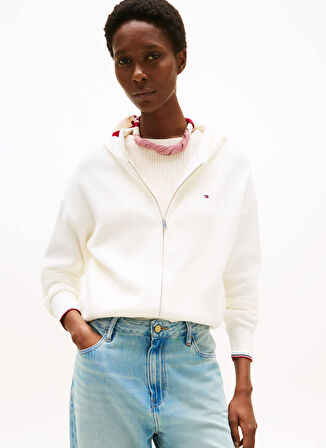 Beyaz Kadın Kapüşon Standart Nakışlı Hırka WW0WW4201804R