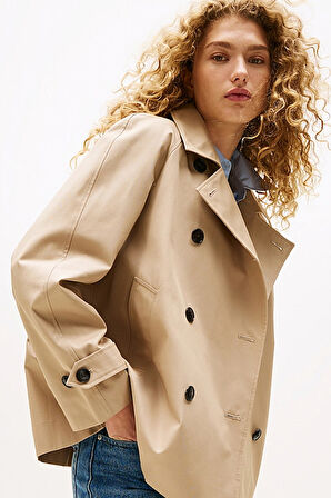 Kadın Kruvaze Yaka Kısa Trençkot - Bej | 42