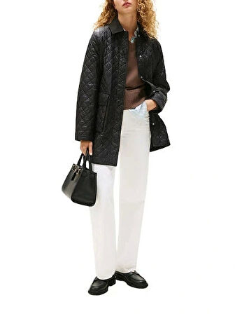 Tommy Hilfiger PADDED NYLON REG QUILTED COAT Kadın Siyah Mont WW0WW46448BDS