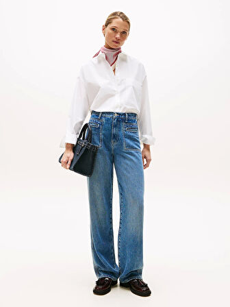 Tommy Hilfiger Kadın Klasik Poplin Rahat Kesim Beyaz Gömlek WW0WW45892YCF