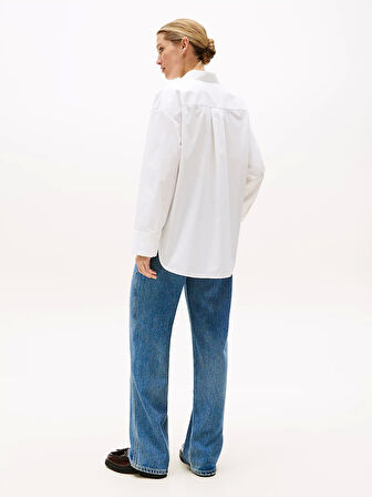 Tommy Hilfiger Kadın Klasik Poplin Rahat Kesim Beyaz Gömlek WW0WW45892YCF