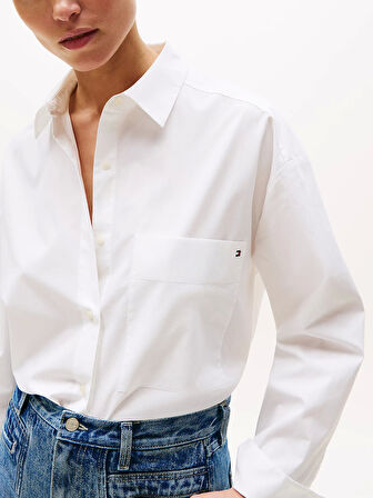 Tommy Hilfiger Kadın Klasik Poplin Rahat Kesim Beyaz Gömlek WW0WW45892YCF