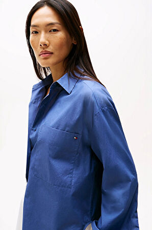 Kadın Rahat Kesim Klasik Yaka Gömlek - Mavi | 38