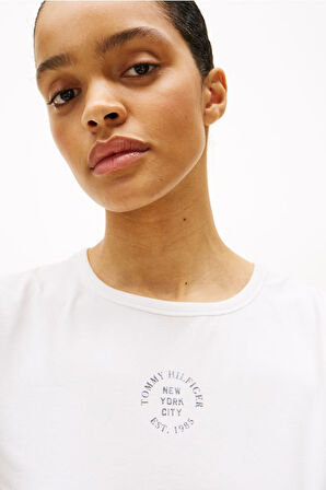 Kadın Grafik Baskılı Bisiklet Yaka T-Shirt - Ekru | S