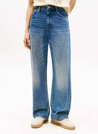 Tommy Hilfiger Yüksek Bel Düz Paça Loose Fit Mavi Kadın Denim Pantolon WW0WW471511A5