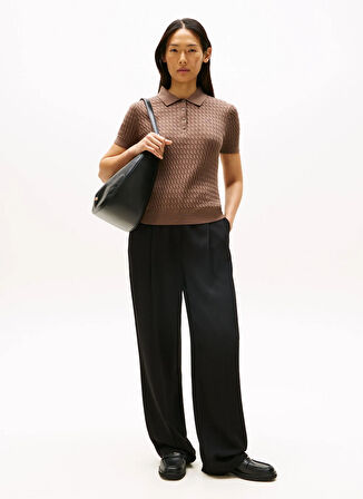 Tommy Hilfiger Standart Düz Kahve Kazak Kadın WW0WW41474GTO