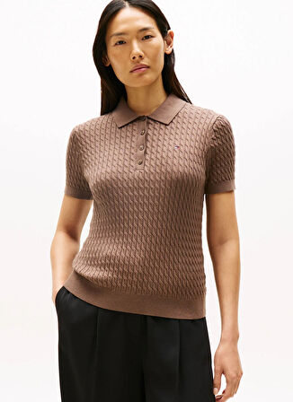 Tommy Hilfiger Standart Düz Kahve Kazak Kadın WW0WW41474GTO