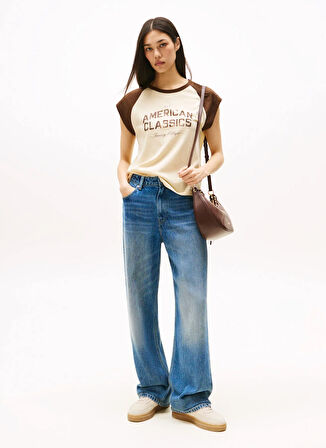 Tommy Hilfiger Yüksek Bel Düz Paça Loose Fit Mavi Kadın Denim Pantolon WW0WW471511A5