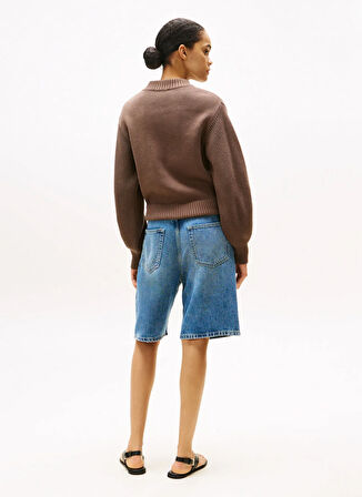 Tommy Hilfiger Dik Yaka Standart Düz Kahve Kazak Kadın WW0WW45692GTO