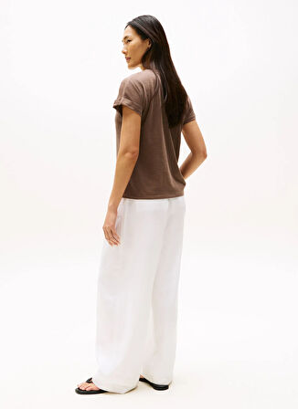 Tommy Hilfiger Yuvarlak Yaka Düz Kahve Kadın T-Shirt WW0WW45747GTO