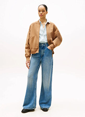 Tommy Hilfiger Yüksek Bel Düz Paça Geniş Fit Mavi Kadın Denim Pantolon WW0WW464841A5