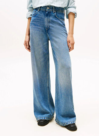 Tommy Hilfiger Yüksek Bel Düz Paça Geniş Fit Mavi Kadın Denim Pantolon WW0WW464841A5