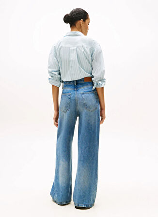 Tommy Hilfiger Yüksek Bel Düz Paça Geniş Fit Mavi Kadın Denim Pantolon WW0WW464841A5