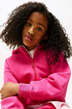 Kız Çocuk Tonal Logo Kapüşonlu Sweatshirt - Fuşya | 8 Yaş