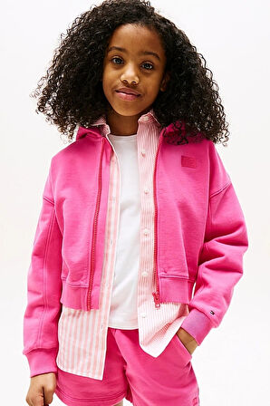 Kız Çocuk Tonal Logo Kapüşonlu Sweatshirt - Fuşya | 10 Yaş