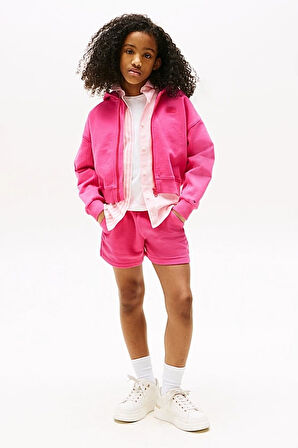 Kız Çocuk Tonal Logo Kapüşonlu Sweatshirt - Fuşya | 10 Yaş