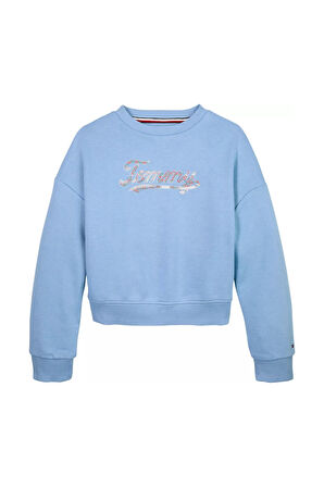 Kız Çocuk Payetli Script Logolu Sweatshirt - Mavi | 10 Yaş